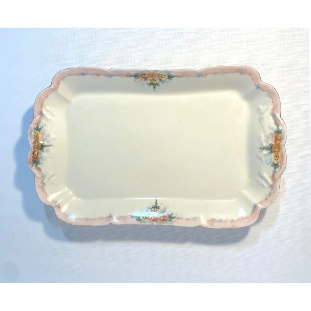 Victorian Haviland & Co Limoges France Porcelain Floral Scalloped Vanity Tray